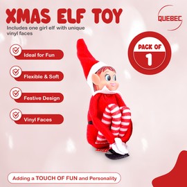 Quebec Christmas elf mischief makers: Playful naughty elves with soft bodies & vinyl faces, hook and loop grip for family fun -naughty elf and elf on the shelf Inspired (Girl_Elf)