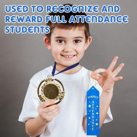 Hotop 100 Pieces Attendance Award Ribbons Participation Ribbon Blue Award with Event Card and Rope Award for Kids Competition, Sports Event, Contests, School, Office Team