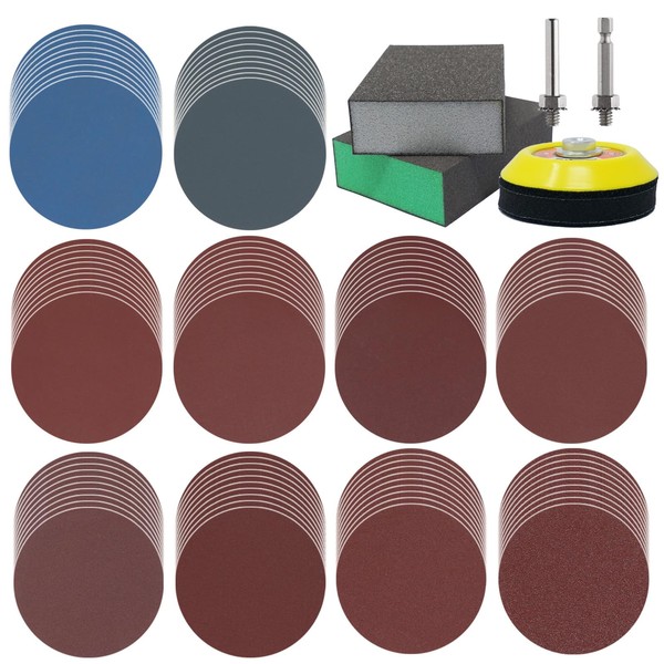 Cettkowns 100-Piece 3-Inch Sanding Discs Pad with 2Pcs Sanding Sponge