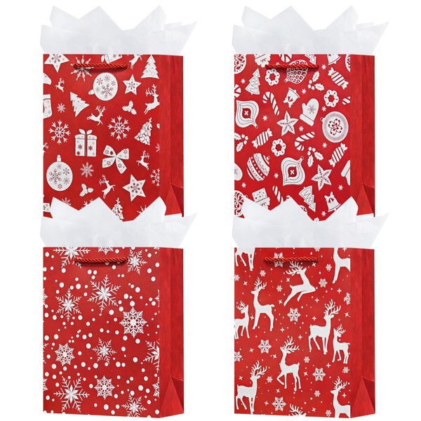 OFIHANLY 4 Pack 9" Small Size Christmas Gift Bags with