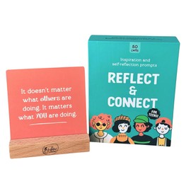 Reflect & Connect Conversation Cards for Teens - Motivational & Reflective Double-Sided Prompt Deck, Display Stand | Teacher Supplies & Therapist Tools, Affirmation & Quote Cards with Your Teen