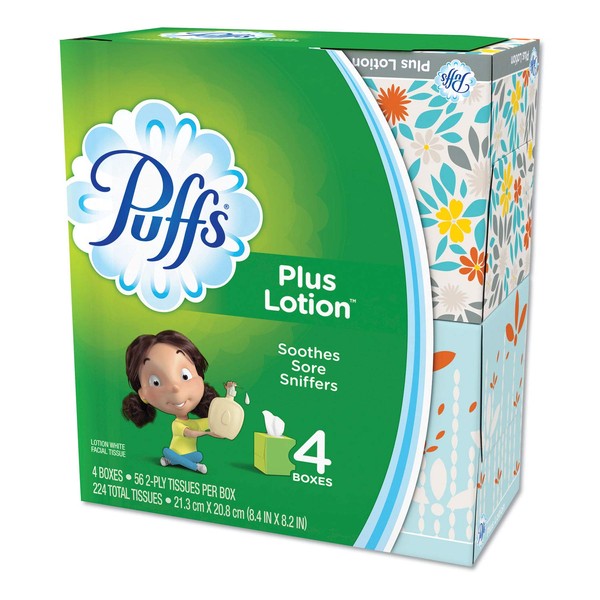 Puffs 34899Ct Plus Lotion Facial Tissue, White, 1-Ply, 8 1/5-Inch X 8 2/5-Inch, 56/Box, 24/Carton