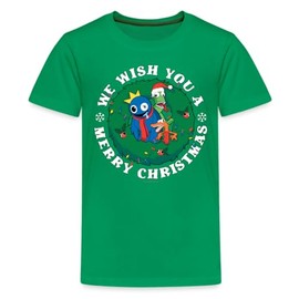 Rainbow Friends - Merry Christmas T-Shirt (Kids, Kelly Green, 4-5)