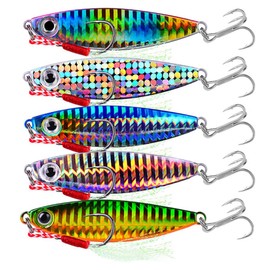 5Pcs 7G Set of Vibrantly Colored Blades Shape Fishing Lures Metal Double Hook Baits Sinking Lure Suitable for Saltwater Freshwater(Set A)