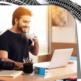 Sherr Sherr Tire Shaped Pen Holder Arylic Tire Business Card Holder Tire Shape Stationery Set Automotive Business Card and Pen Holder Business Office Desk Organizer for Men Mechanics Gifts Car Lover(Clear)