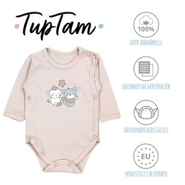 TupTam Baby Bodysuit Long Sleeve - Wrap Bodysuit Long Sleeve in Pack of 5 Cotton for Girls and Boys, Bear Stars Beige