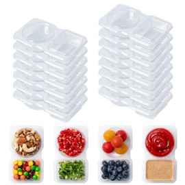 Husfunov 15 Set Reusable Snack Containers with Lids, 2-Compartment Leakproof Sauces Dipping Containers, On-the-Go Snack Pack Containers for Kids and Adults, BPA-Free
