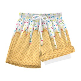 JHKKU Ice Cream Boys Swim Trunks with Compression Liner Quick Dry Board Shorts with Boxer Brief Bathing Suit 8 Years