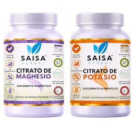 Citrato de Magnesio y Citrato de Potasio con 60 cápsulas c/u de 500 mg SAISA HERBAL