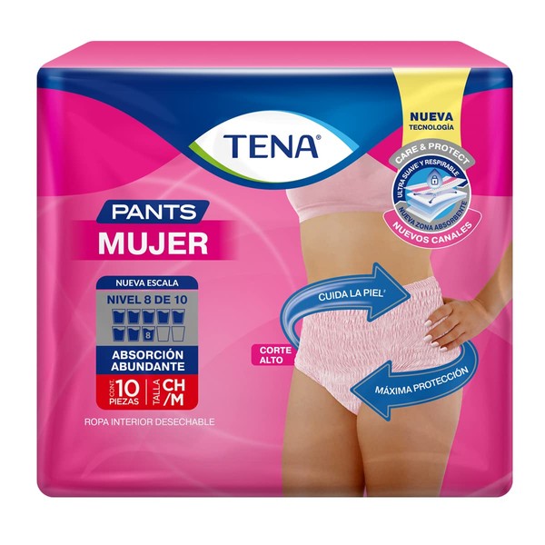 Tena Pants Tena Pants Mujer; Ropa Interior Desechable Para Incontinencia, Talla Ch/m; Tena; 10 Piezas, color, 10 count, pack of/paquete de