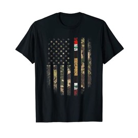 Proud Iraq War Veteran Camo US Flag Ribbon Military Family T-Shirt