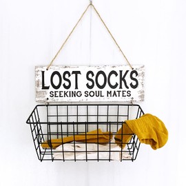 Togestar Lost Socks Laundry Sign And Basket, Wall-Mounted Lost Sock Organizer, Laundry Room Organization