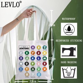 LEVLO Gemstones Crystals Tote Bag Mystical Geologist Gift An Alphabet Of Gemstones Shoulder Bag Crystal Collect Merch (Gemstones Tote)