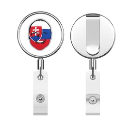 Slovakia Flag Man Face Round ID Badge Key Card Tag Holder Badge Retractable Reel Badge Holder with Belt Clip