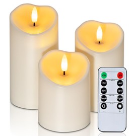 Amagic Flickering Flameless Candles, Waterproof Outdoor Indoor Battery Operated LED Candles with Remote Timers, Won't Melt, Ivory Plastic, D3 x H4 5" 6", Set of 3 | Amagic