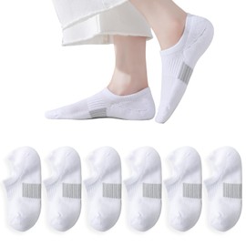EPEIUS Thick No Show Socks for Women Athletic Ankle Socks Cushioned Running Low Cut No Show Socks Non Slip Invisible Liner Size 5-8 (White 6 Pairs M)