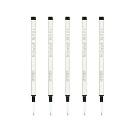 Rollerball Pen Refills - Smooth Writing German Ink and Fine 0.5 mm Threaded Rolling Ball Refills (5 x Black)