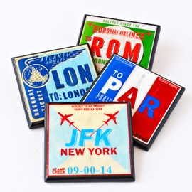Vintage Luggage Tag Coaster Set