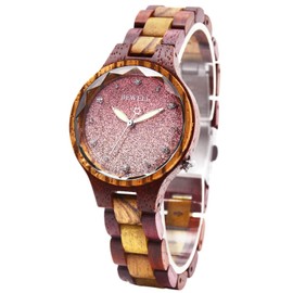 BEWELL Women Wooden Watch, Handcrafted Colorful Quartz Wood Watch with Starry Sky Dial