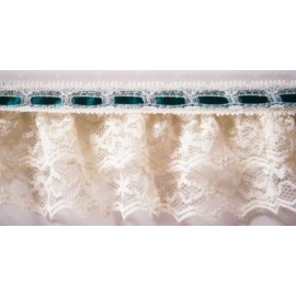 Sew-Biz Fabrics 3 Yds. Vintage Lt Ivory/Green Satin/Lace Top 2 1/4" Double Ruffled Lace LG-76