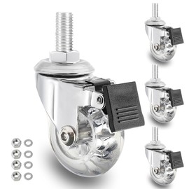 2 inch Stem Caster Wheels,M8X25 Threaded Stem Castors Wheels, 360 Degree Rotated Crystal Clear Wheels with Brake,Soft Polyurethane Furniture Wheels for Carts