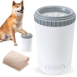 CORIMEI Dog Paw Cleaner with Absorbent Towel, Dog Paw Washer, Muddy Paw Cleaner, Dog Foot Cleaner, Plunger Style Dog Paw Washer, Paw Cleaner for Dogs, Suitable for Small Breed & Medium Breed Dogs