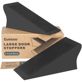 Eumtenr Large Rubber Door Stopper for Bottom of Door, Big Heavy Duty Solid Door Stopper Wedge, Black Sturdy Door Stops for Floor, Non-Slip Doorstop for Home Office School and Commercial Use, 2 Pack