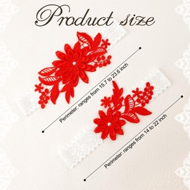 Red Garters for Bride 2 Pieces, Wedding Garter for Bride Elasticity Lace Garter, Pearl Floral Wedding Garter Set for Bride, Party Prom Garter Wedding Accessories for Brides Thigh Garter