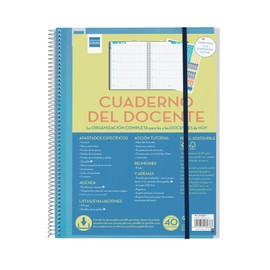Finocam - Teacher's notebook week page in Spanish with transparent stickers and covers, lists and assessment sheets, and tutoring section. Ideal for school organization.