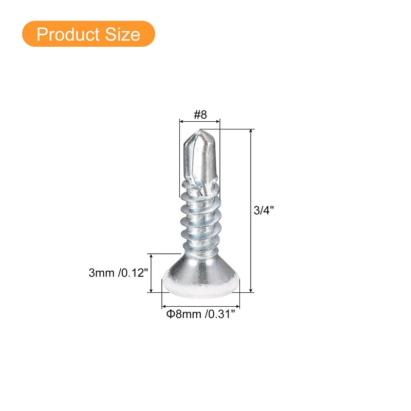 uxcell #8 x 3/4" White Screws Self Drilling Screws, 100pcs