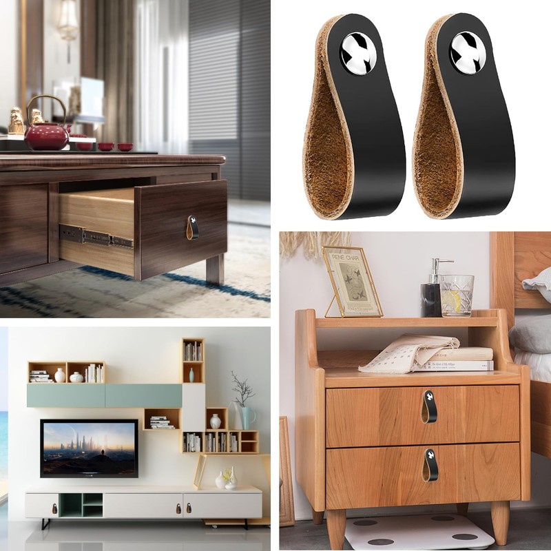 ZEACCT 6 Pcs Leather Drawer Pull, Drawer Pulls Handmade Leather,