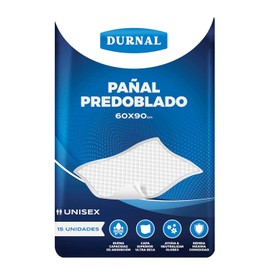 Pañal Predoblado para Incontinencia Durnal, Unisex, Blanco, 60x90 cm, 15 piezas
