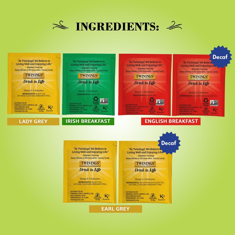 Twinings Tea Variety 6-Pack – Earl Grey, English Breakfast, Irish