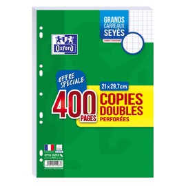 Oxford Set of 400 Double Pages Large Squared A4 Format (21 x 29.7 cm) Perforated