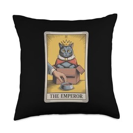 The Emperor Tarot Card Cat In Box Food Bowl Funny Cat Throw Pillow