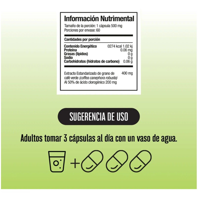 Green Coffee 60 Cpsulas Sin Sabor Suplemento Natural para Energa,
