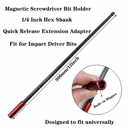 QISF 2 PCS 300mm Magnetic Drill Bit Extension Holder for Impact Driver, 1/4" Hex Shank S2 Steel Magnetic Screwdriver Extension, 12inch Long Drill Bit Extender