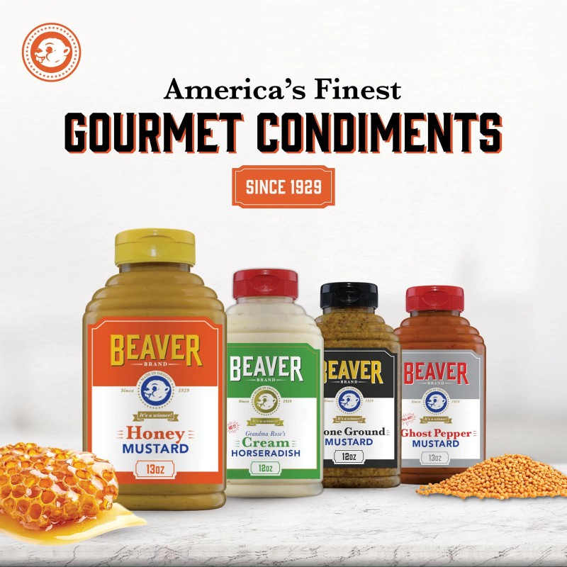 Beaver Honey Mustard 13oz Squeeze Bottle Sweet Rich Gourmet Condiment