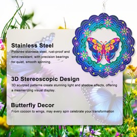 Butterfly Large Metal Wind Spinners - Butterfly Gifts for Women Mom Grandma Wife,15 inch Hanging Wind Spinner for Outdoor & Indoor Decorations,Wind Spinner for Christmas Ornament Gifts