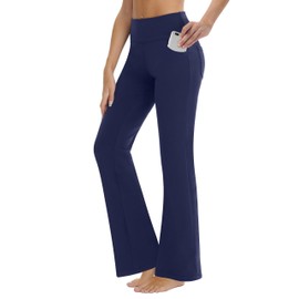 ZIRUU Women's Bootcut Yoga Leggings High Waist Workout Bootleg Exercise Pants Flare with 4 Pockets Tummy Control Casual Dress Pants, blue