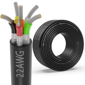 22 Gauge 6 Conductor Shielded Wire 25FT, UL2464 22 AWG CNC 6 Wire Cable Tinned Copper Stranded 22/6 CNC Wire for CNC VFD Spindle, Stepper Motor, 3D Printer, Sound, Speaker, Signal Transmission, etc.