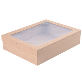 Restaurantware Cater Tek 14.3 x 10 x 3.2 Inch Catering Boxes, 10 Insert Tab Lock Baked Goods Boxes - Window Lids, Easy Assembly, Kraft Paper Window Pastry Boxes, For Charcuterie Or Catered Meals