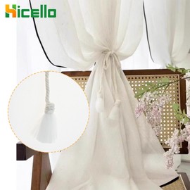 Hicello Pair of Curtain Tiebacks, Simple Voile Curtain Tie back, Beige Drapery Rope with lace Decorative Holdback