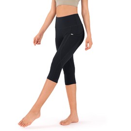 ODODOS Women's High Waisted Yoga Capris with Pockets,Tummy Control Non See Through Workout Sports Running Capri Leggings, Deep Navy,Small