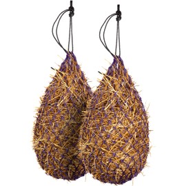 Majestic Ally 2 pcs 42" Long and 2.0"x 2.0" Holed Hay Net for Horses, Adjustable Travel Feeder, Regulate Intake of Hay hence Improve Digestion and Reduce Waste (Purple)
