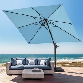 wikiwiki S Series Cantilever Patio Umbrellas 8.2 * 8.2FT Square Outdoor Offset Umbrella/Fade & UV Resistant Solution-dyed Fabric 5 Level 360 Rotation Aluminum Pole for Deck Pool Backyard, Sky Blue