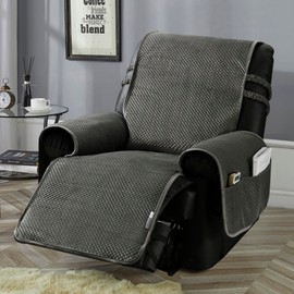 STONECREST Recliner Chair Cover, Water Resistant Velvet Quilted Slipcover, Stay in Place (Dark Grey/Grey, Recliner 25" Regular)