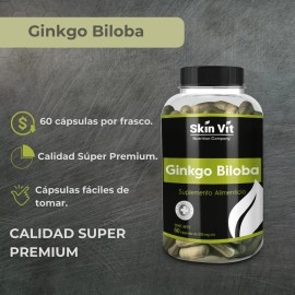Ginkgo Biloba 550mg | 60 Cápsulas Skin Vit Súper Premium | Mejora Memoria, Concentración y Circulación