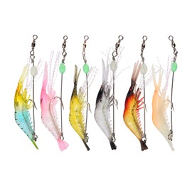Luminous Soft Shrimp Baite Luminous Bionic Shrimp Bionic Shrimp Soft Bionic Bait Fishing Lure with Sharp Hooks for Bait Rods, Rock Poles, Sea Poles, Hand Bars, Table Fishing (6 Pieces)