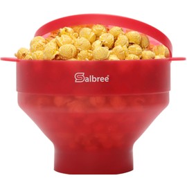 The Original Salbree Collapsible Silicone Microwave Popcorn Popper Maker Machine, Microwavable Bowl Holds 16 Cups, Uses Hot Air and Oil Always Optional - The Most Colors Available (Clear Red)